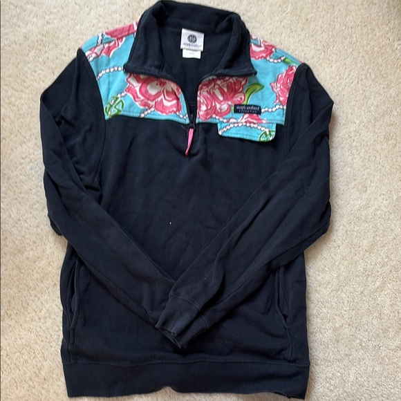 Simply Southern Black and Pink Zip Up Top - Picture 1 of 2